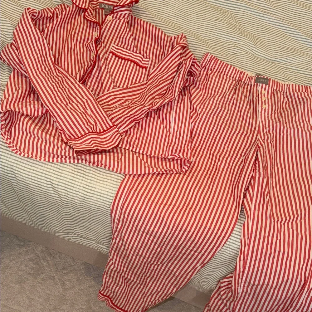 J. Crew Women's Red & White Striped Wide Leg Pajama Pants